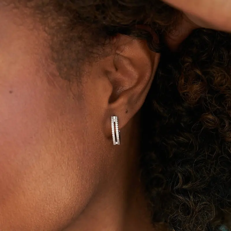 White Gold Split-Iced Hoop Earrings 1