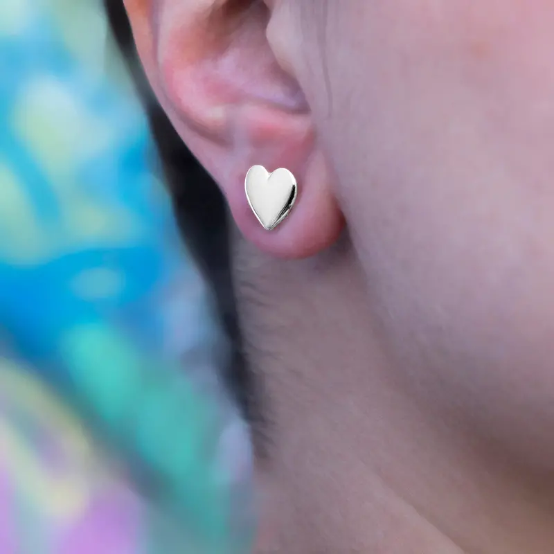 White Gold Tiny Heart Stud Earrings 1