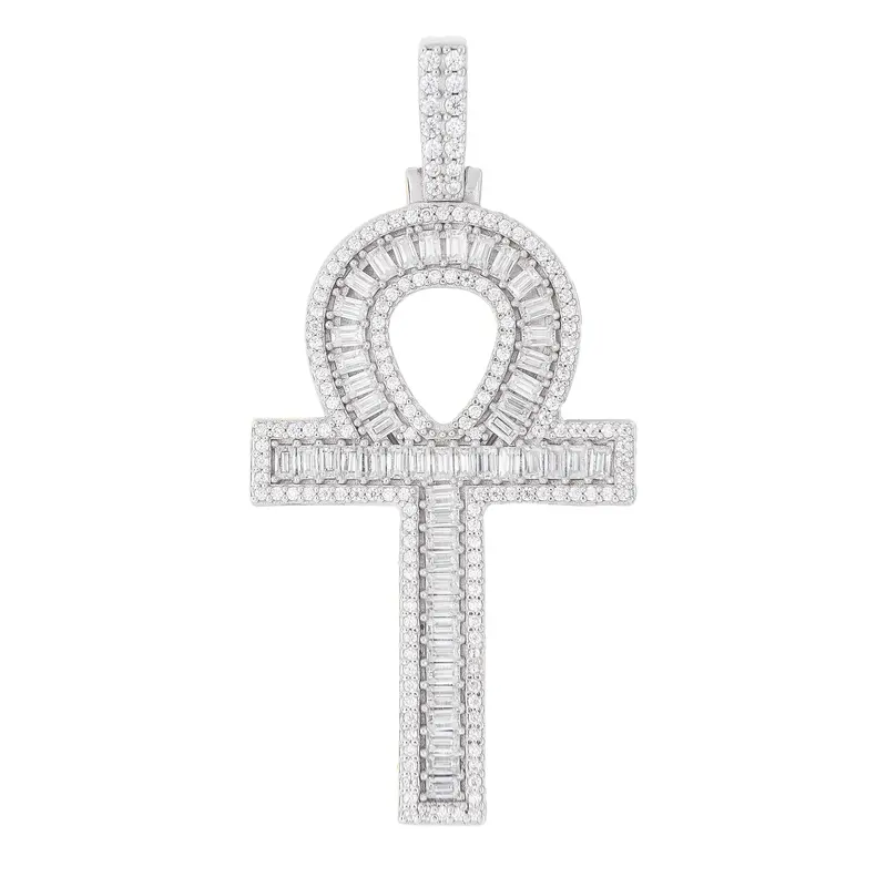 White Gold Vermeil Ankh Cross Pendant For Women With Moissanite 1