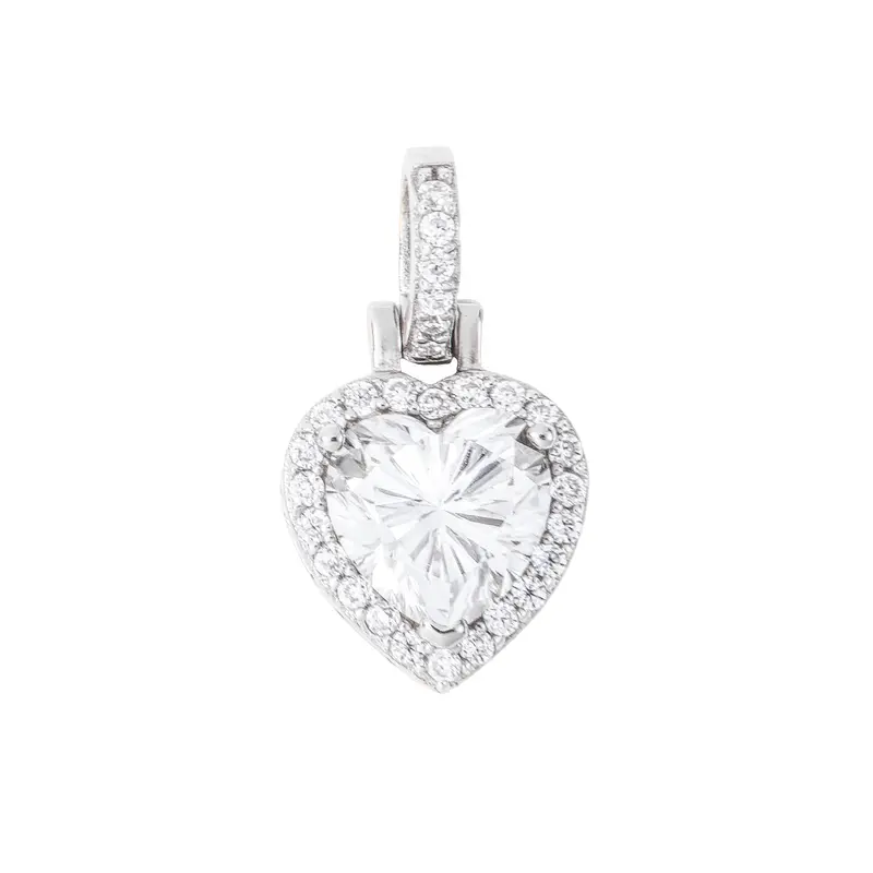 White Gold Vermeil Micro-Iced Heart Pendant For Women With Moissanite 1