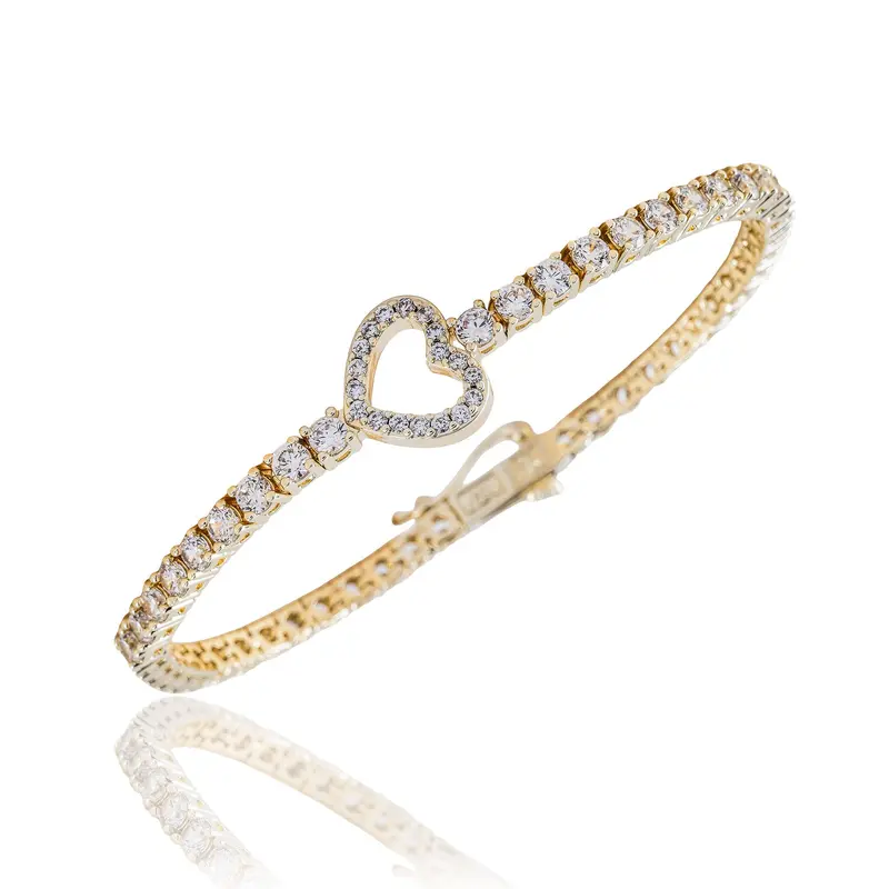 Women'S 3Mm Heart-Shaped Moissanite Tennis Bracelet In Yellow Gold Vermeil 1