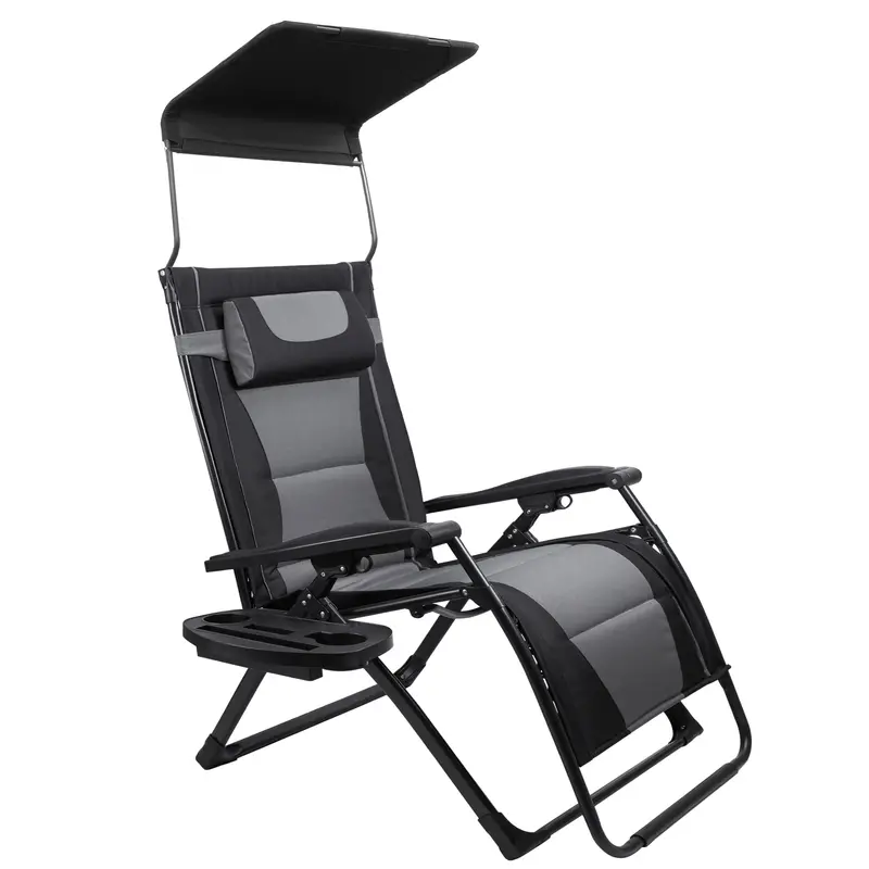 Xxl Outdoor Zero-Gravity Folding Recliner – Heavy-Duty Patio Chair With Sunshade & Cup Holder Tray 1