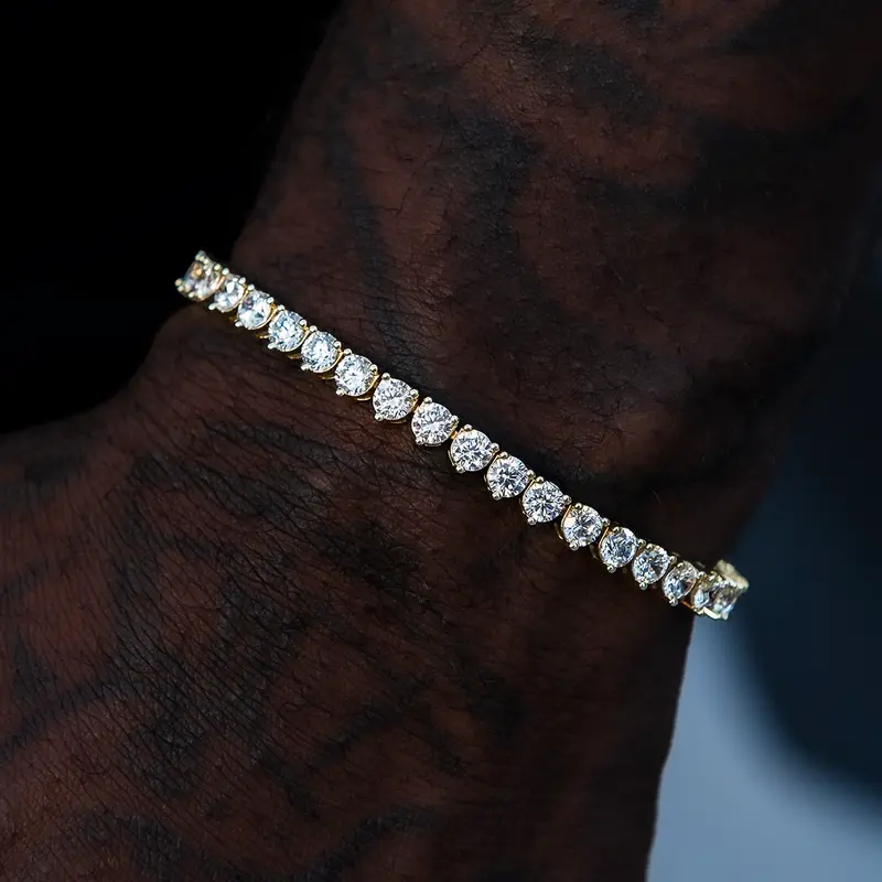 Yellow Gold 3-Prong Diamond Tennis Bracelet 1