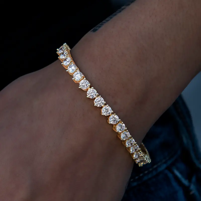 Yellow Gold 3-Prong Tennis Bracelet 1