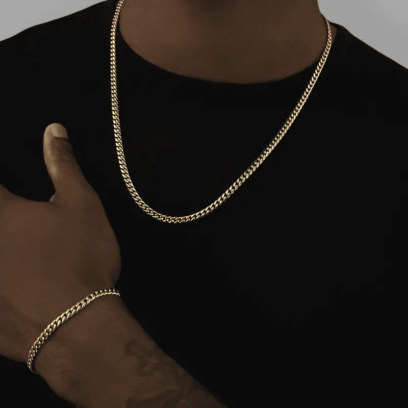 Yellow Gold 5Mm Cuban Link Chain And Coordinating Bracelet Bundle 1
