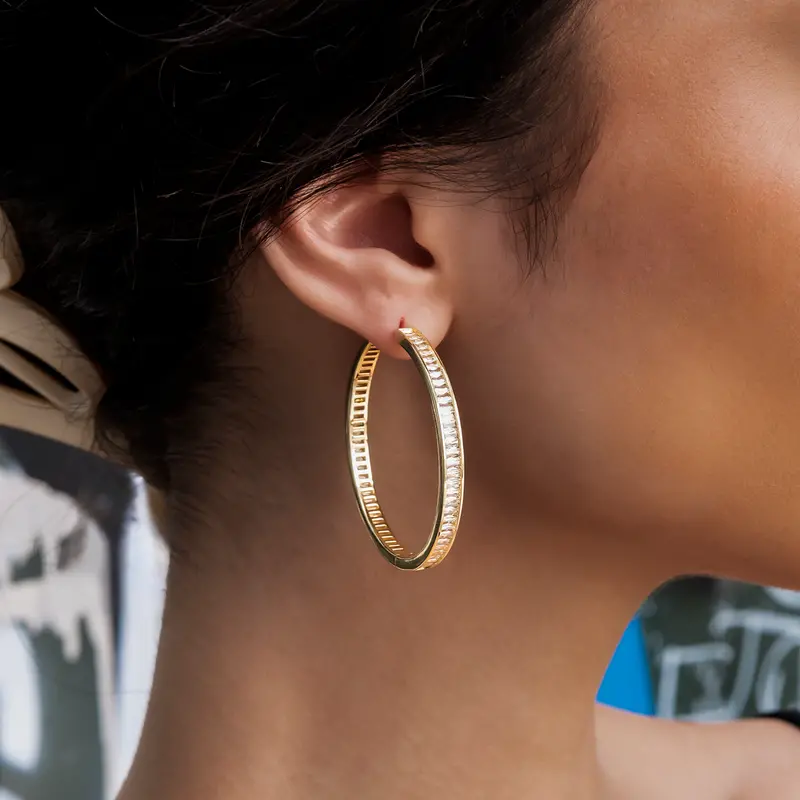 Yellow Gold Baguette-Cut Hoop Earrings 3