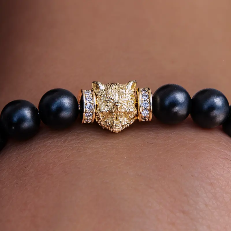 Yellow Gold Bear Beaded Bracelet 1