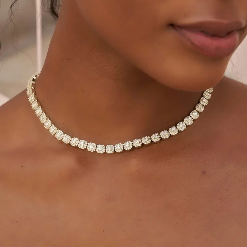 Yellow Gold Bundle: Micro Cluster Tennis Necklace, 8.5Mm Iced Cuban Bracelet & Diamond Cross Hoops 1