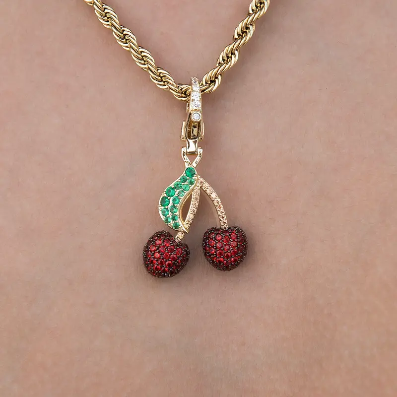 Yellow Gold Cherry Charm Clip-On Pendant 1