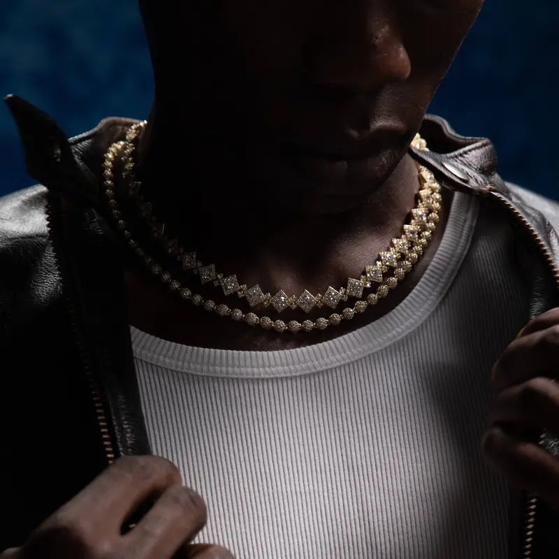 Yellow Gold Cloister Link And Iced Ball Chain Set 1