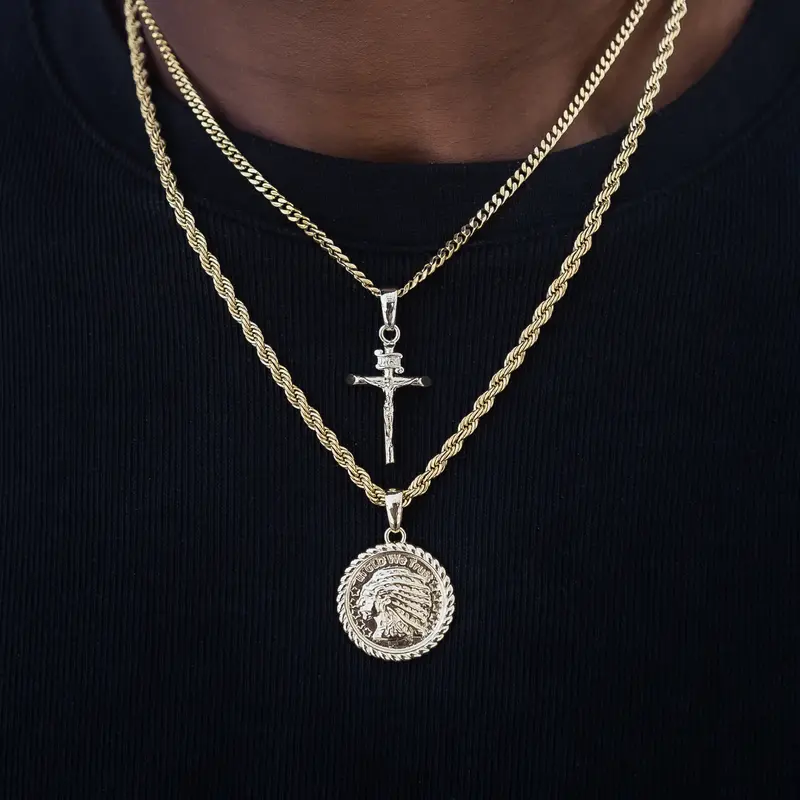 Yellow Gold Cross And Commemorative Coin Pendant Pair 1