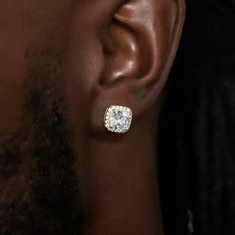 Yellow Gold Cushion-Cut Stud Earrings 1