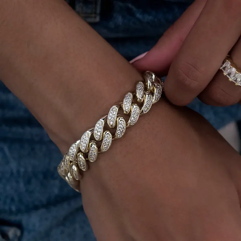 Yellow Gold Diamond Cuban Link Bracelet – 12Mm 1