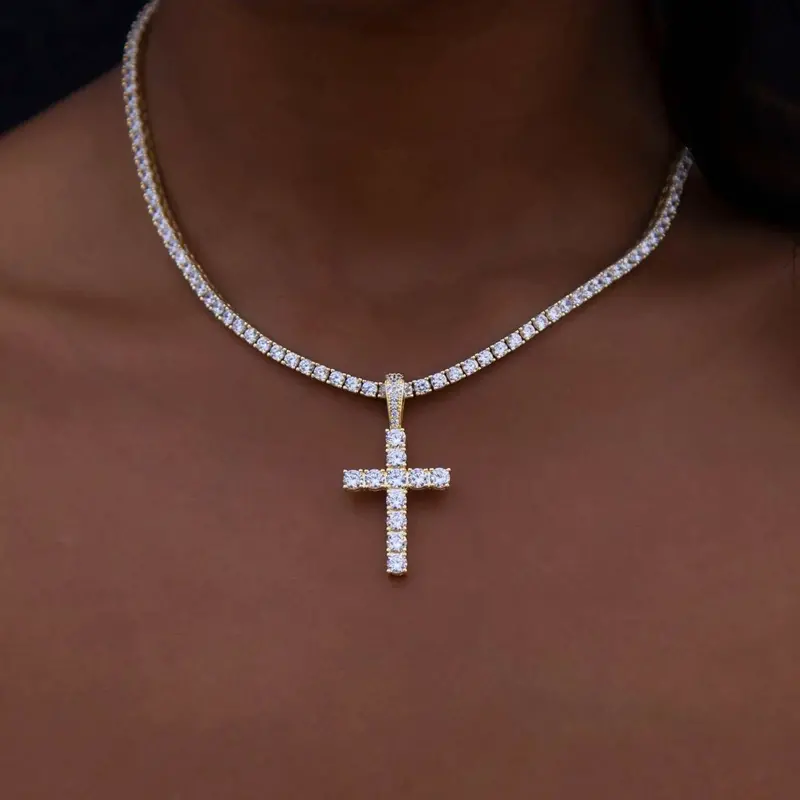 Yellow Gold Diamond-Encrusted Cross Pendant 1