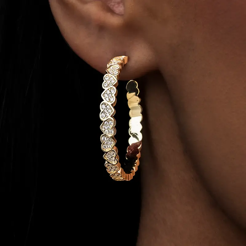 Yellow Gold Eternity Heart Hoop Earrings 1