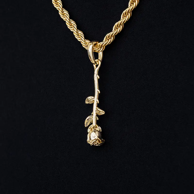 Yellow Gold Hanging Rose Charm Pendant 1