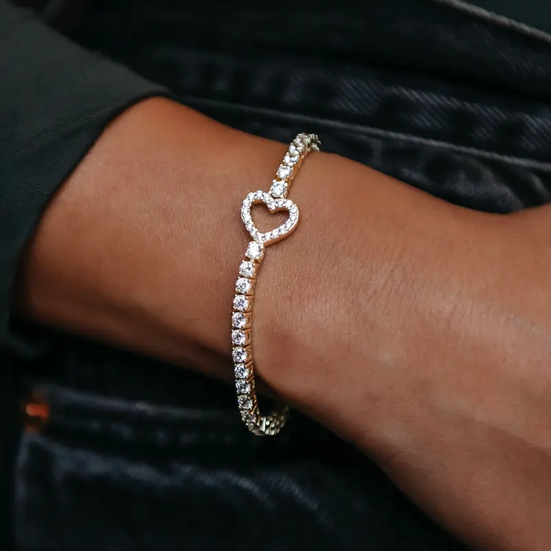 Yellow Gold Heart Tennis Bracelet 1
