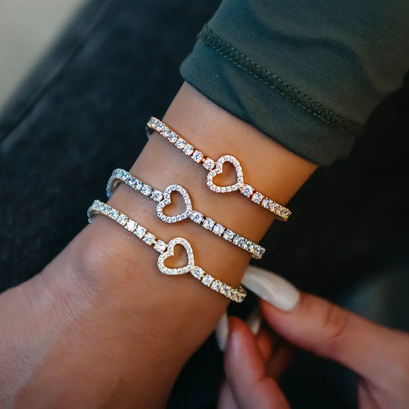 Yellow Gold Heart Tennis Bracelet 1