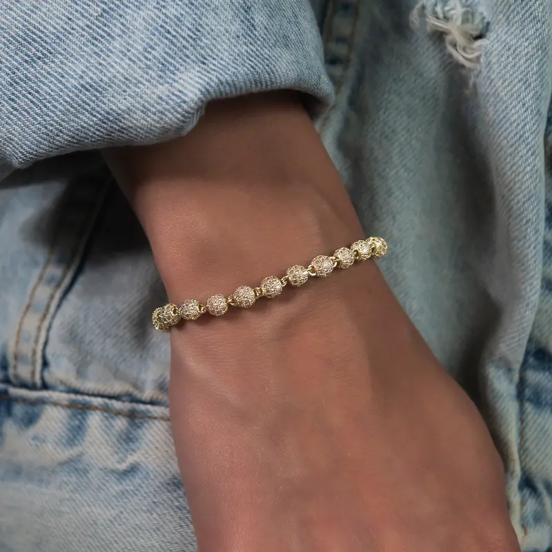 Yellow Gold Iced Ball Bracelet – 4Mm Crystalline Detail 1