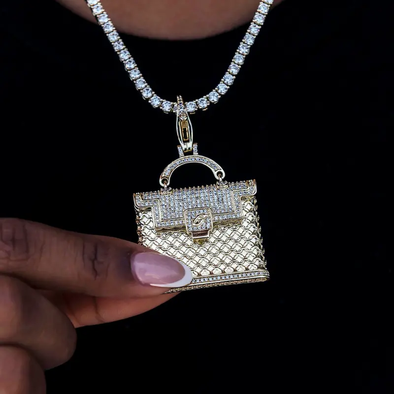 Yellow Gold Iced Purse Clip Pendant 1