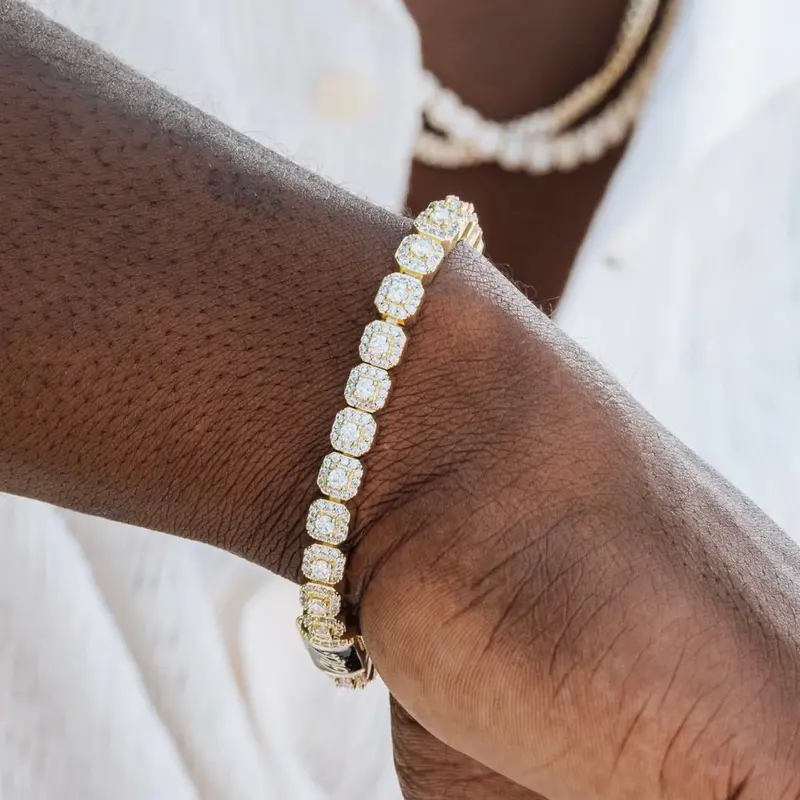 Yellow Gold Micro-Clustered Tennis Bracelet 1
