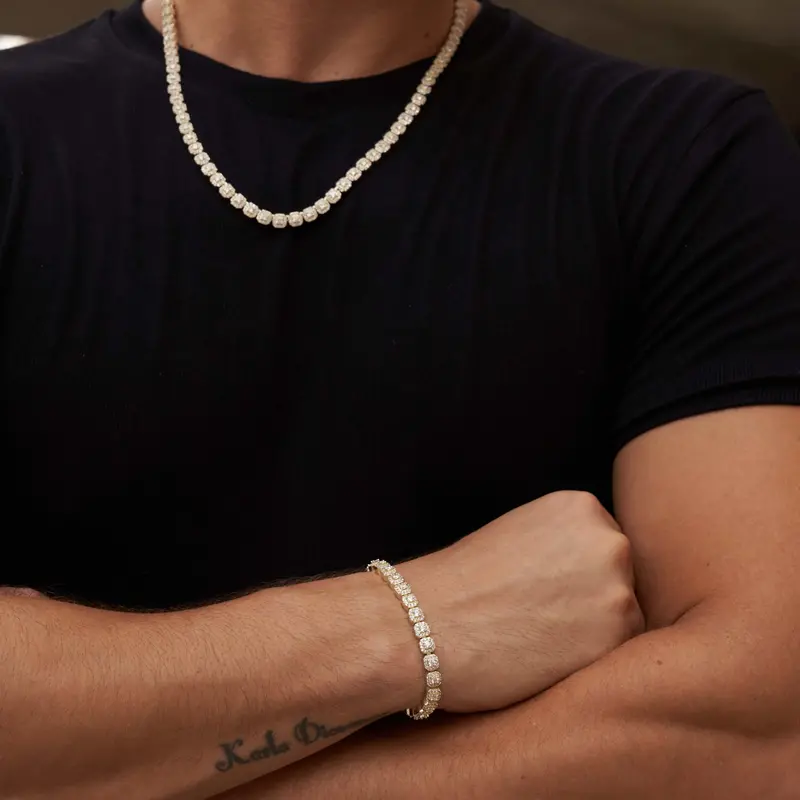 Yellow Gold Micro Clustered Tennis Necklace And Bracelet Collection 1