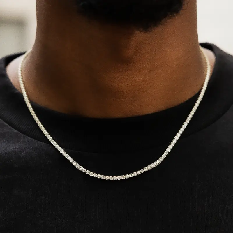 Yellow Gold Micro Tennis Necklace 1