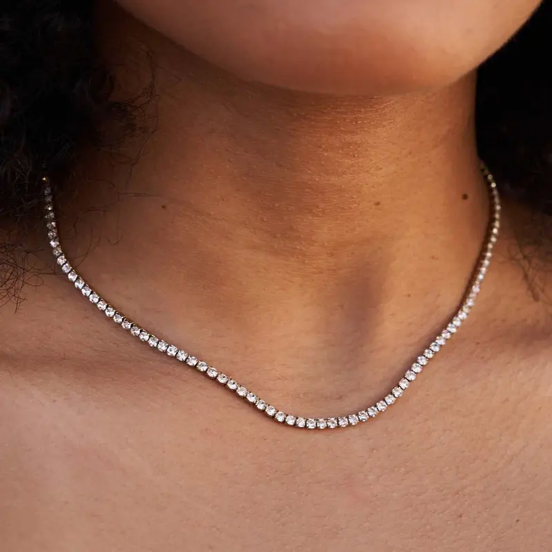 Yellow Gold Micro Tennis Necklace – Lightweight & Sparkling 1