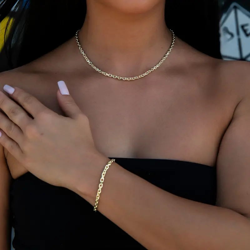 Yellow Gold Open Box Necklace And Bracelet Set – 3.6Mm 1