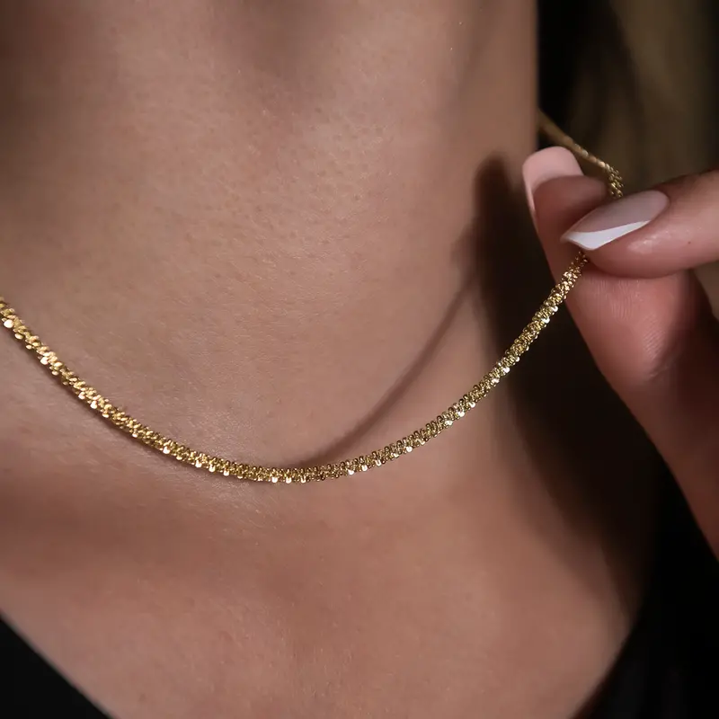 Yellow Gold Popcorn Necklace – 2Mm Fine Chain 1