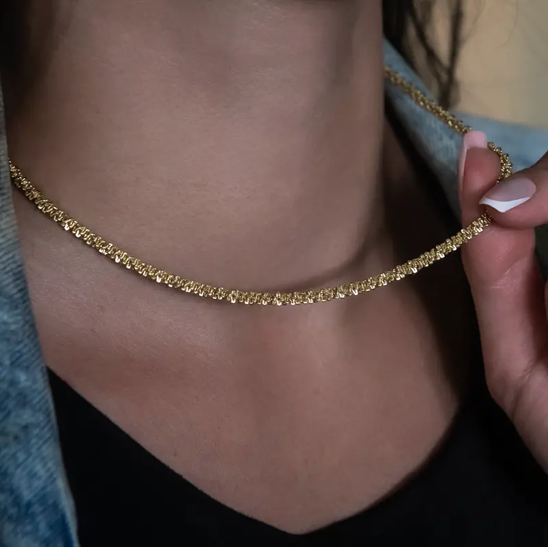 Yellow Gold Popcorn Necklace – 4Mm Textured Design 1