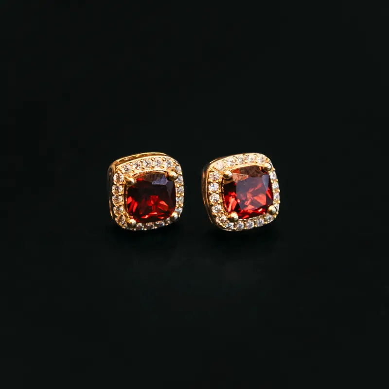 Yellow Gold Ruby Cushion-Cut Earrings – Hand-Set Stones 1