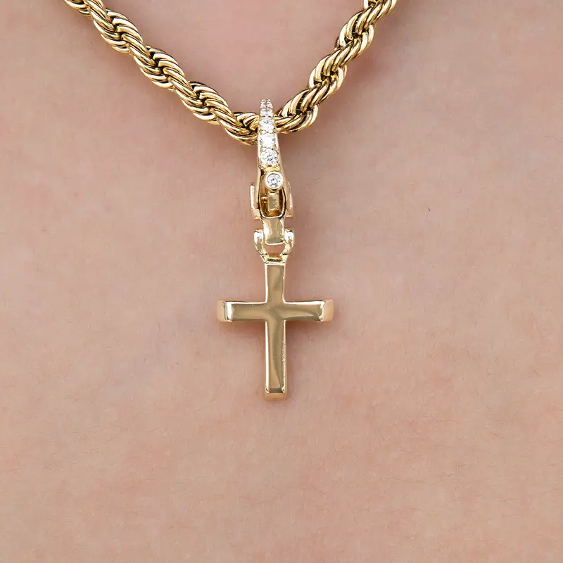 Yellow Gold Simple Cross Charm Clip-On Pendant 1