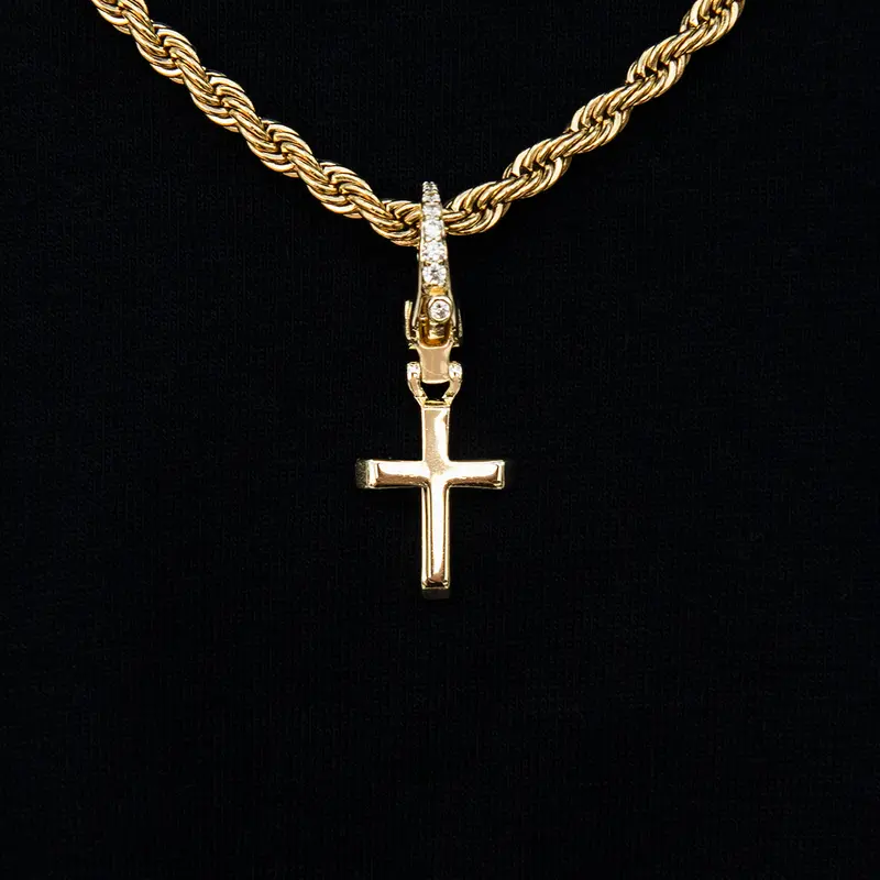 Yellow Gold Simple Cross Clip-On Pendant 1