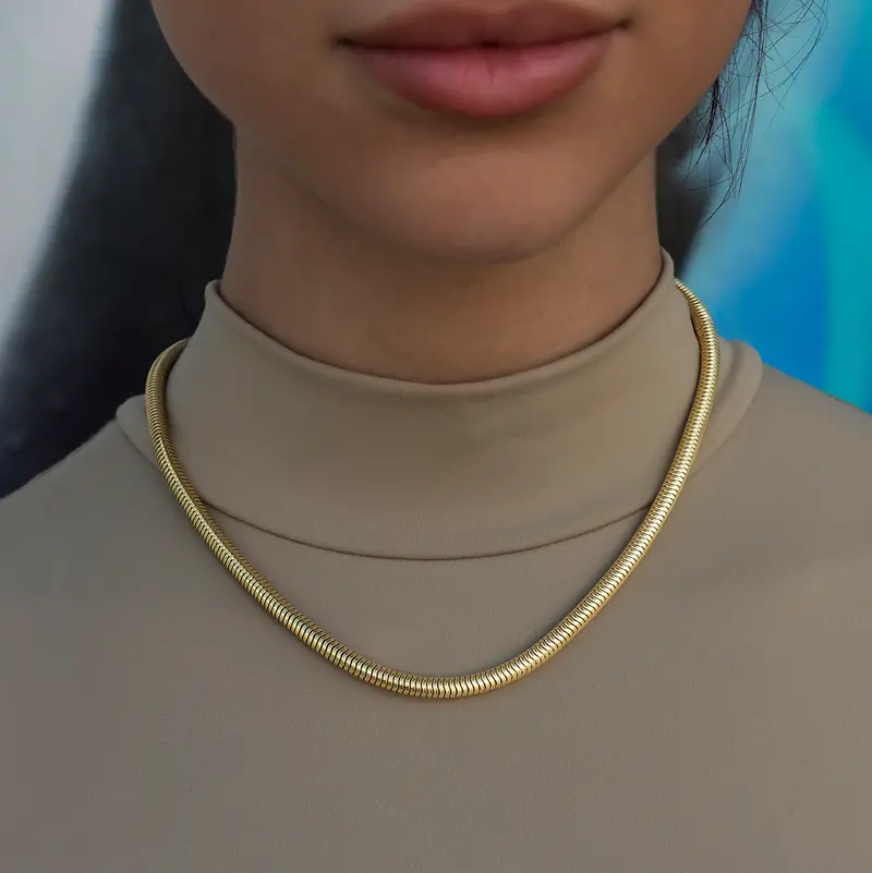 Yellow Gold Snake Chain Necklace – 4Mm Lightweight Style 1