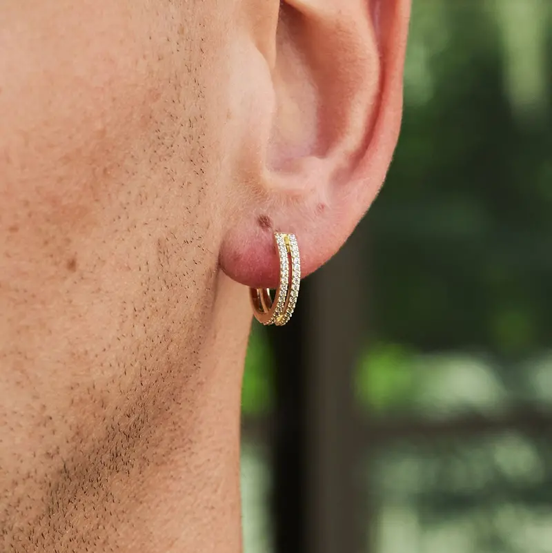 Yellow Gold Split-Iced Hoop Earrings (Dual Finish) 1