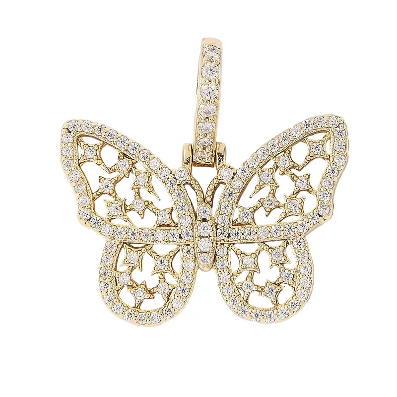 Yellow Gold Vermeil Butterfly Pendant For Women Featuring Moissanite 1