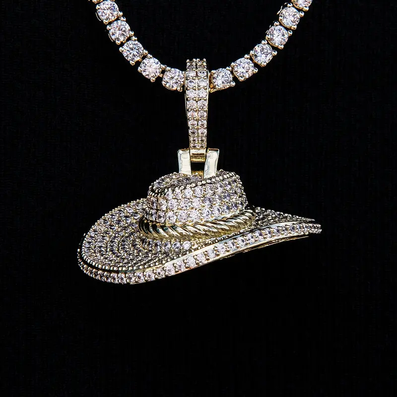 Yellow Gold Vermeil Iced Cowboy Hat Pendant 1