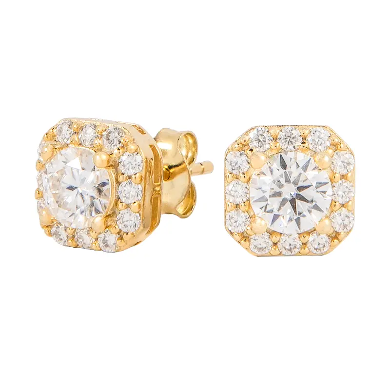 Yellow Gold Vermeil Micro Cluster Moissanite Stud Earrings 1