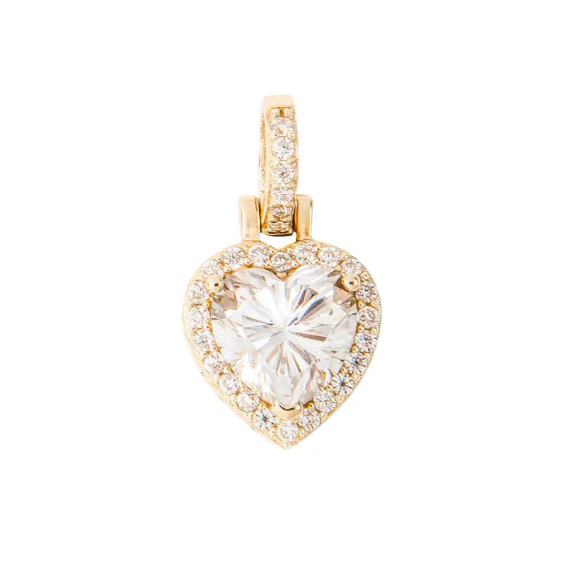 Yellow Gold Vermeil Micro-Iced Heart Pendant For Women With Moissanite 1
