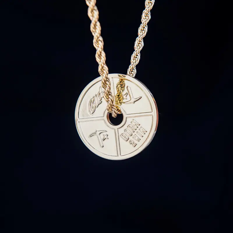 Yellow Gold Weight Plate Pendant Inspired By Fitness Culture 1