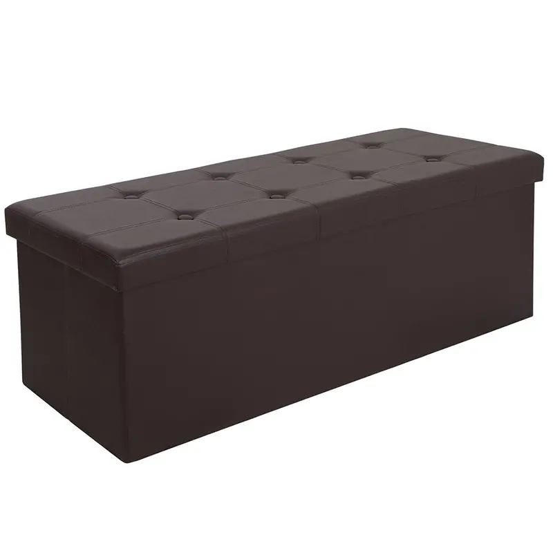 Zeny Brown Faux Leather Folding Ottoman With Storage And Footrest Function 1