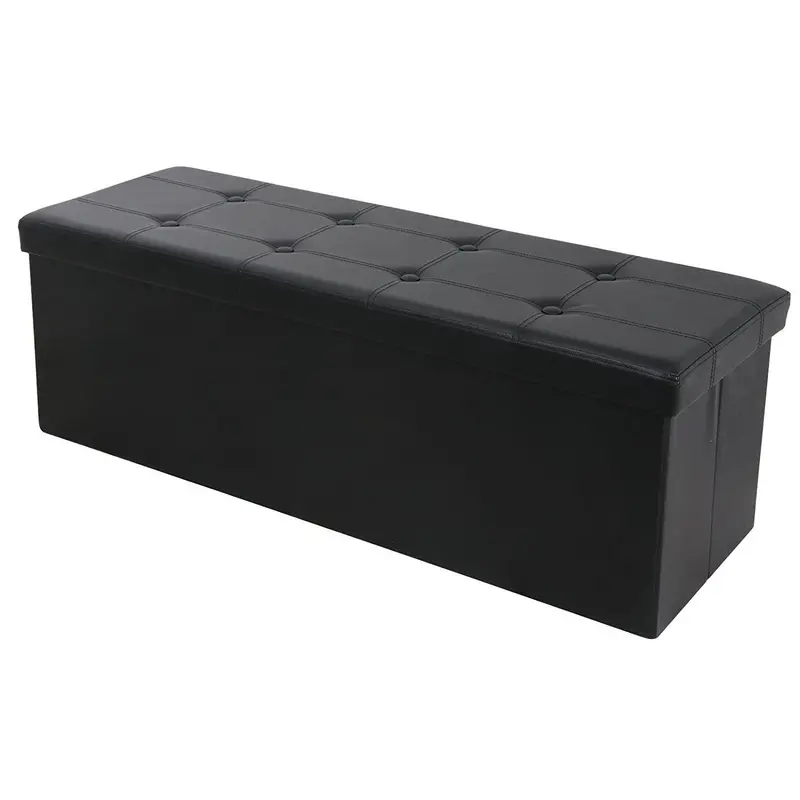 Zeny Faux Leather Folding Ottoman – 43-Inch Storage Bench & Footrest (Black) 1