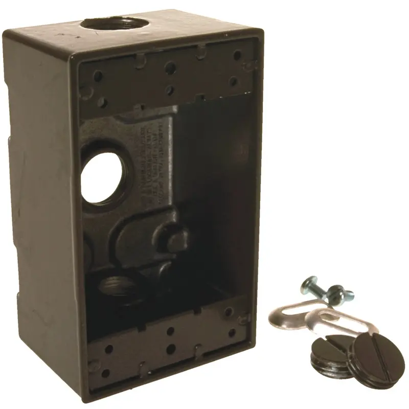 Bell Weatherproof Outdoor Outlet Box – Single-Gang 3-Outlet Aluminum Enclosure With Bronze Finish, Shrink-Wrapped 1