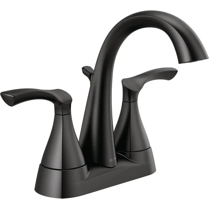 Delta Sandover Matte Black Bathroom Faucet – 4-Inch Centerset, Two-Handle Lever With Pop-Up Drain Assembly 1