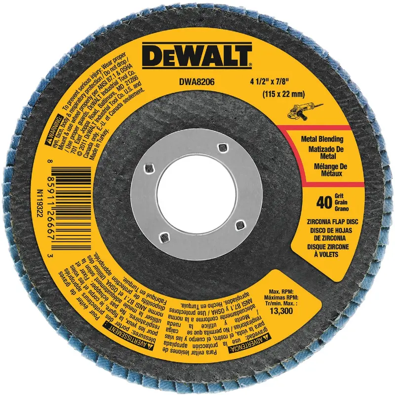 Dewalt 4.5-Inch Zirconia Flap Disc – 40-Grit, Type 29 Angle Grinder Attachment 1