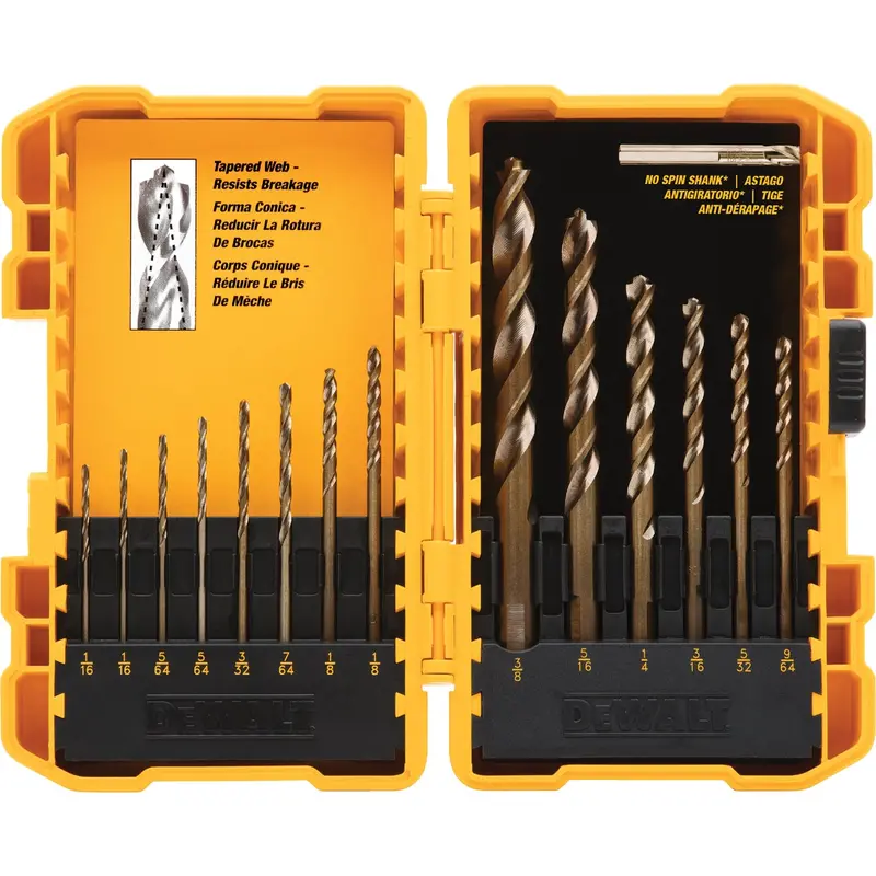 Dewalt Gold Ferrous Oxide Drill Bit Set – 14-Piece Pilot Point, 1/16–3/8 In Sizes 1