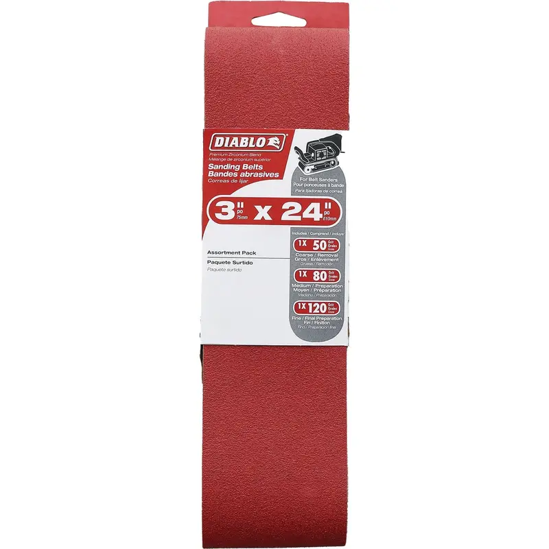 Diablo 3" X 24" Multi-Grit Sanding Belt Pack – 50/80/120 Grit, 3-Belt Set For General Purpose Use 1