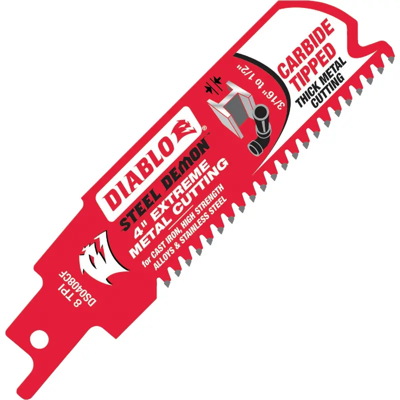 Diablo Steel Demon Reciprocating Saw Blade – 4-Inch, 8 Tpi, Carbide-Tipped For Thick Metal 1