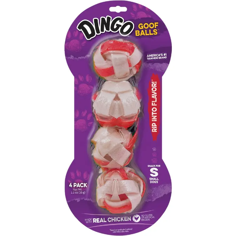 Dingo Goof Balls Rawhide Chicken Chew Toys – 1.5-Inch Braided (4-Pack) 1